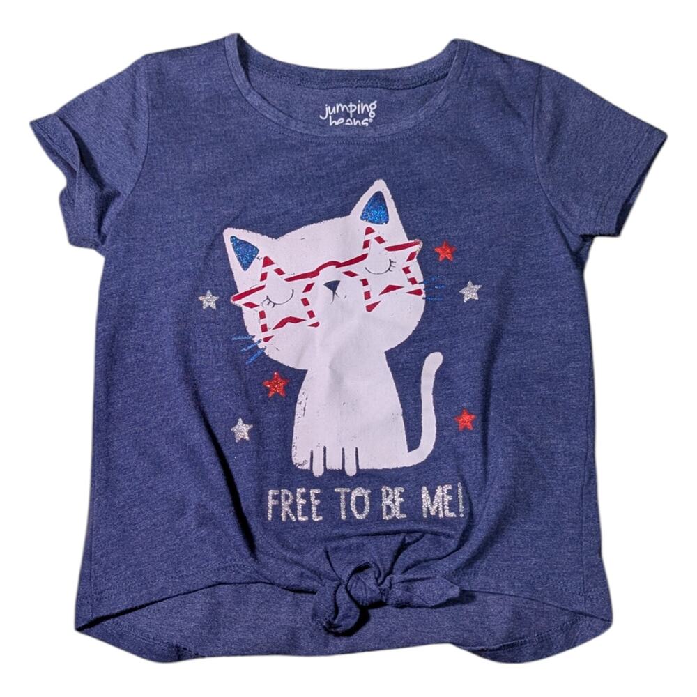 Jumping Beans Size 4T 4th Of July Girls Shirt Free To Be Me Cat Tie Front